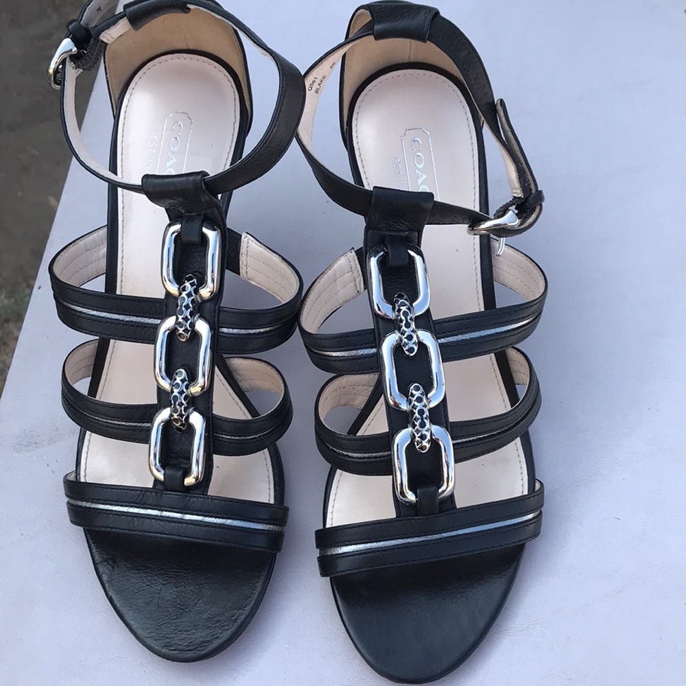 Coach black leather with silver accents heels